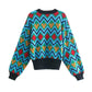 Retro design sense minority color matching Pullover Sweater sweater  7415