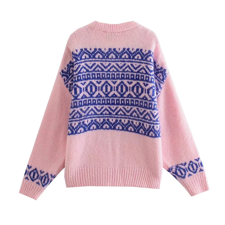 Versatile Korean jacquard loose knit sweater  7411