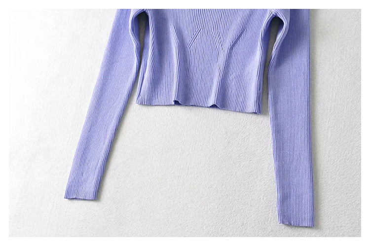 Versatile drip collar slim long sleeve short knit bottomed shirt   7314