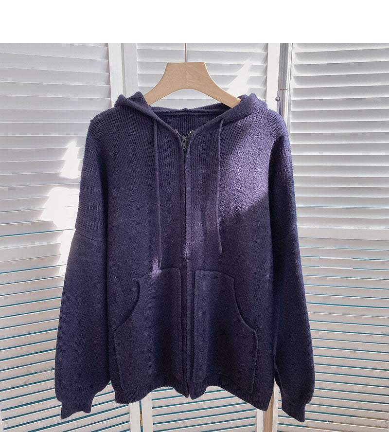 New Korean casual simple solid color loose hooded top  6036