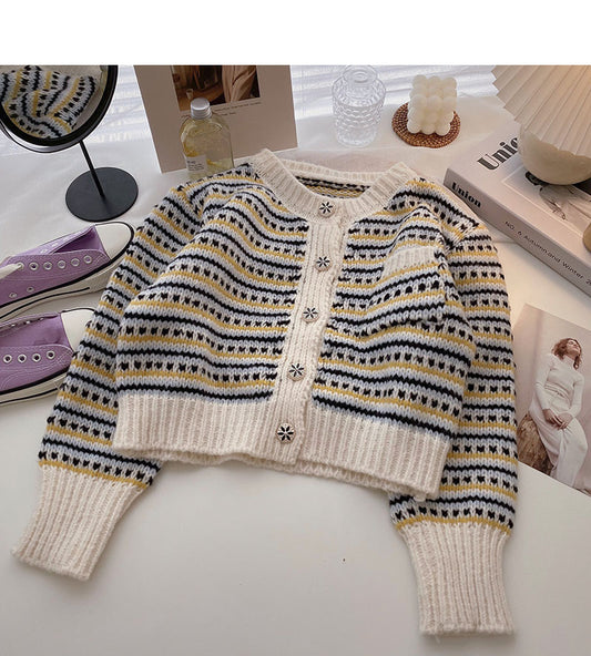 Haut à manches longues à rayures contrastées rétro de Niche Fashion 5883