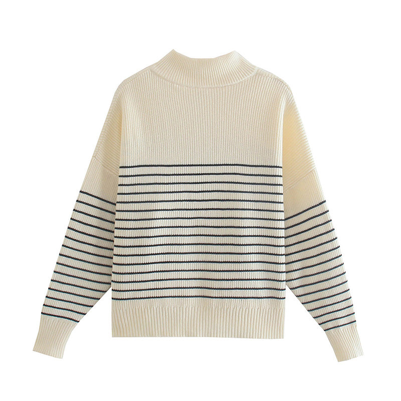 Pull ample polyvalent à col montant et rayures 7343