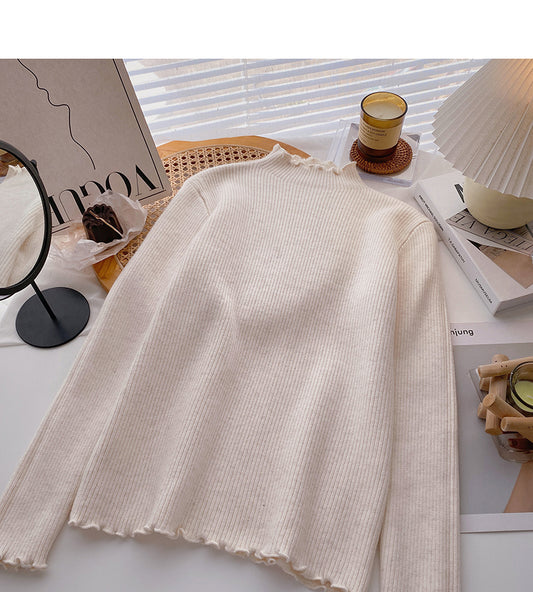 Pull en peluche à manches longues et bas fin pour femme 6621