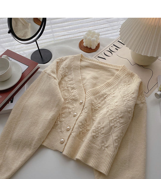 Nouveau haut coréen en tricot à manches longues et col en V 5876