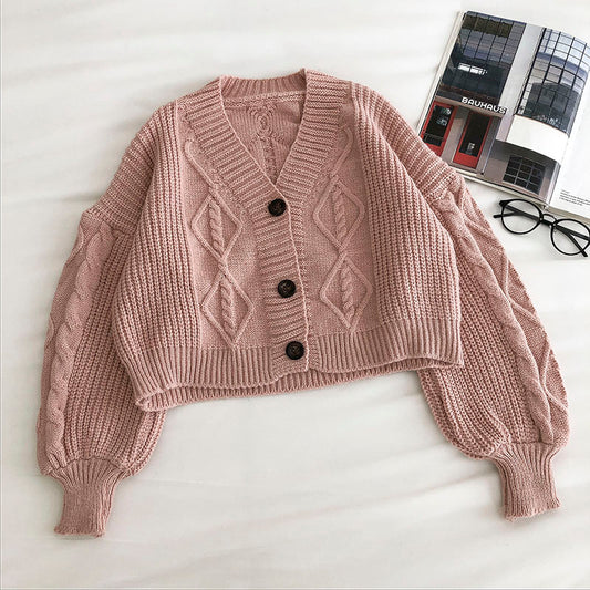 Pull ample à manches longues pour femme style rétro à trois boutons 5836