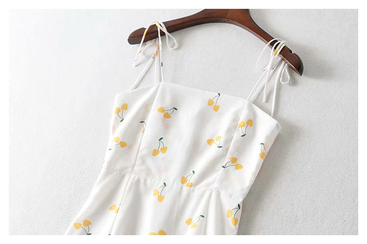 Sweet yellow cherry suspender skirt  7046