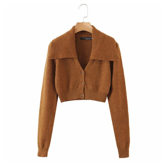 Nouveau cardigan tricoté à revers larges et polyvalent pour femme, style vintage, 7235