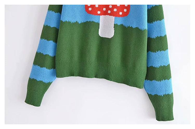 Neuer langärmliger Jacquard-Pullover mit Pilzstrickstreifen 7289