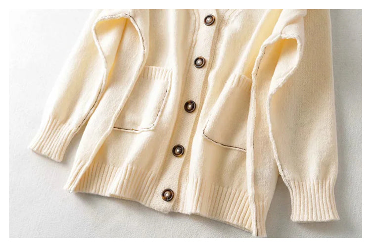Lazy wind color blocking line V-neck knitted cardigan coat  7286