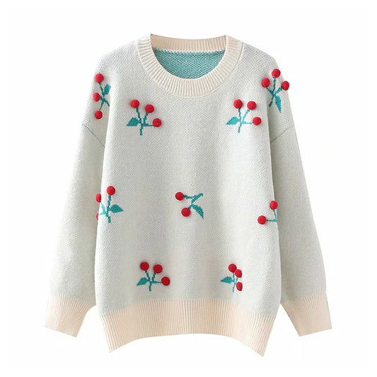 Pull col rond à fleurs tridimensionnelles, pull tricoté, haut ample et paresseux 7388