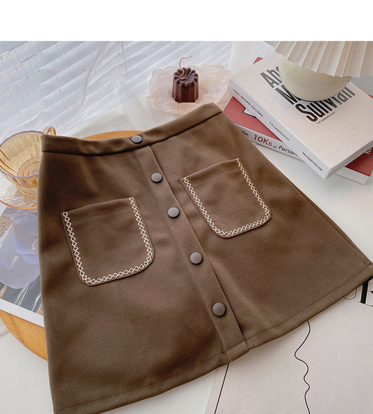 New Korean retro personalized small pocket skirt trend 5527
