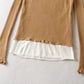 Design sense versatile fake two off shoulder contrast slim fit knitwear  7386