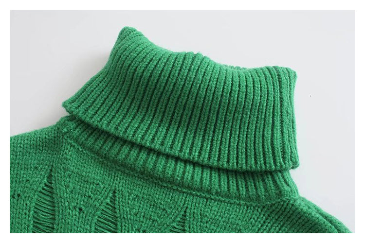 New hole decoration short sweater high neck sweater  7339
