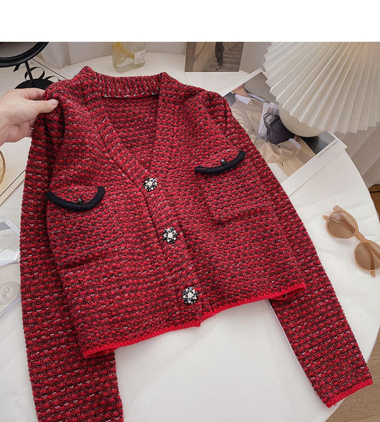 Petit cardigan parfumé rétro rouge pour femme 6126