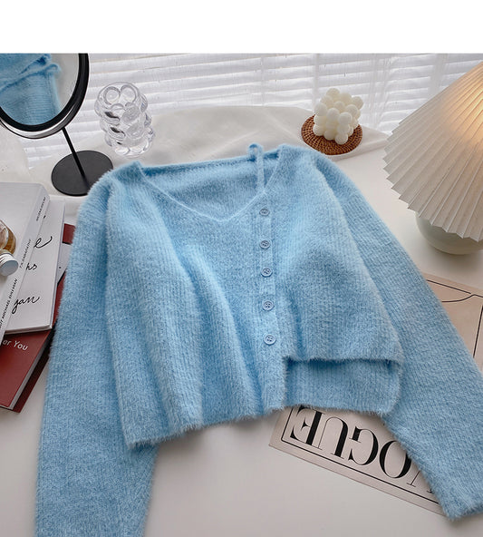 Pull col V doux et ciré pour femme à manches longues 5882