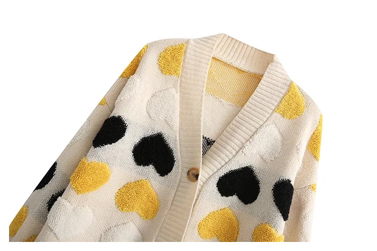 Love jacquard loose knit cardigan coat  7319