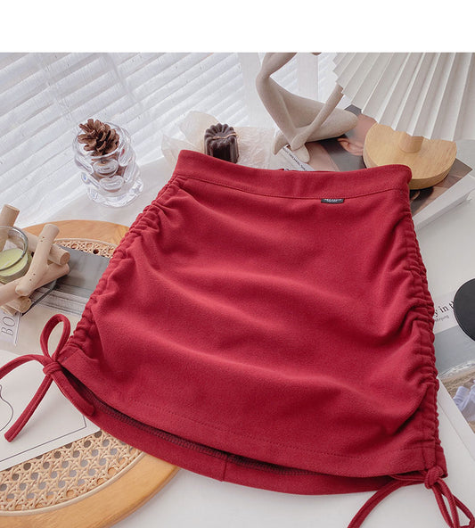 Design sense personality slim drawstring A-line skirt  5601