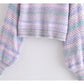 Tie dyed design exposed navel short sweater is fashionable and versatile  7259