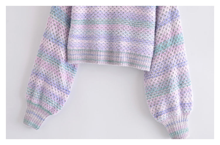 Tie dyed design exposed navel short sweater is fashionable and versatile  7259