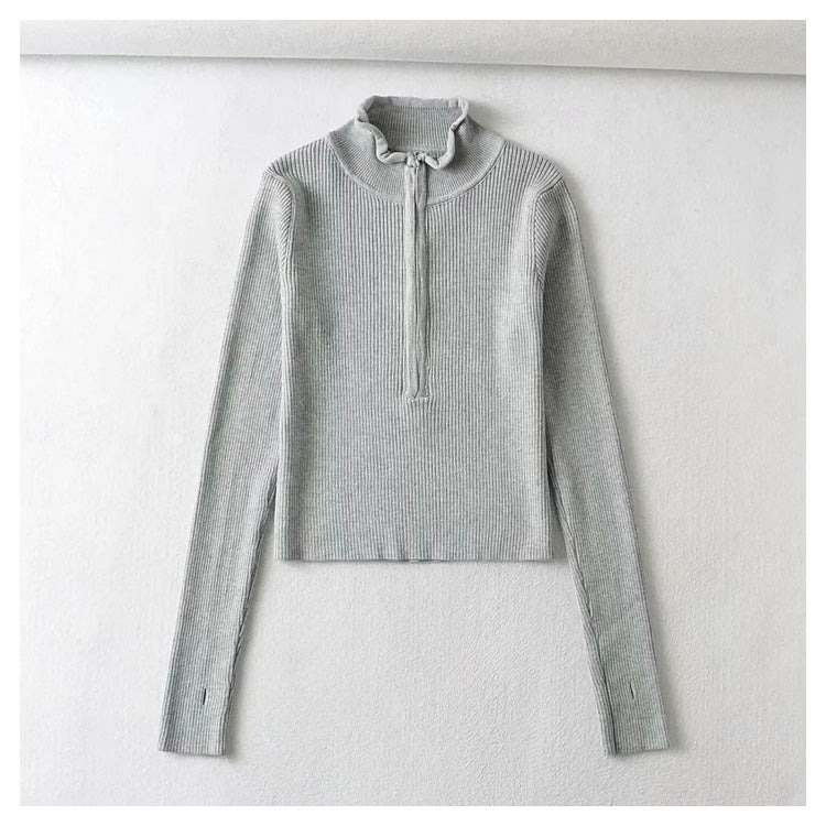 Slim Fingerless long sleeve solid color sweater top  7298