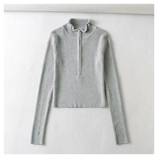 Pull-over slim à manches longues et sans doigts de couleur unie 7298