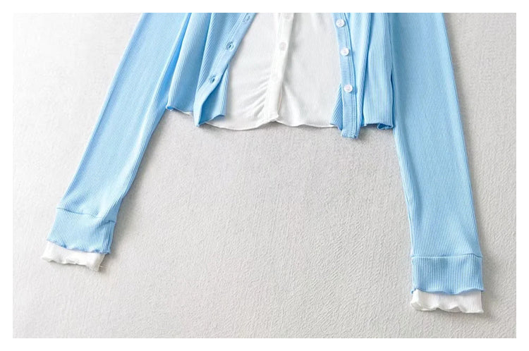 V-neck stretch slim short knit cardigan  7387