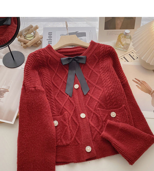 Manteau pull col rond nœud vintage 6195