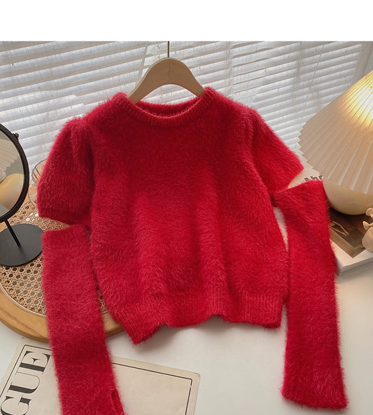 Pull ras du cou vintage à manches courtes et haut à manches polyvalentes 6191