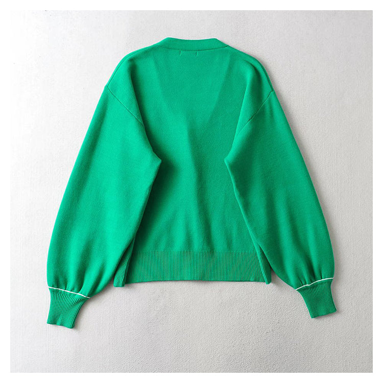 Vintage contrast button lazy style loose coat  7429