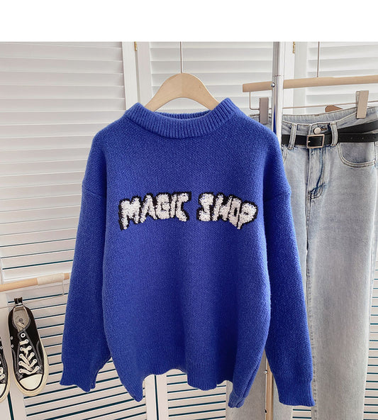 Haut ample à manches longues avec impression décontractée personnalisée de style paresseux 6055