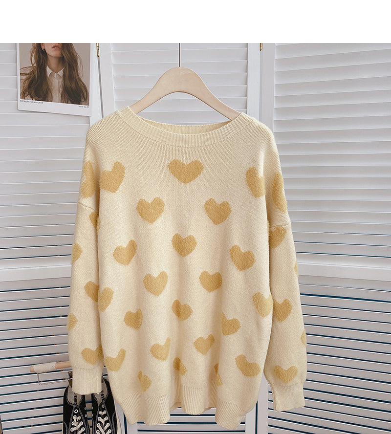 Lazy Wind Love jacquard sweater thin long sleeve top tide  6172