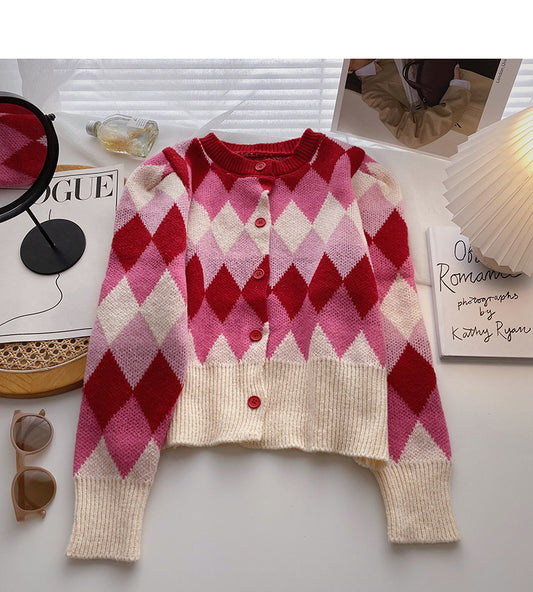 Pull à manches longues rétro doux de couleur contrastée Lingge 6206