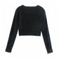 V-neck pleated breasted long sleeve short knit cardigan top  7401