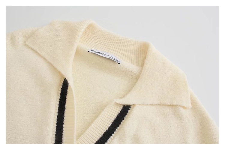 Polo neck versatile loose side split knit  7432