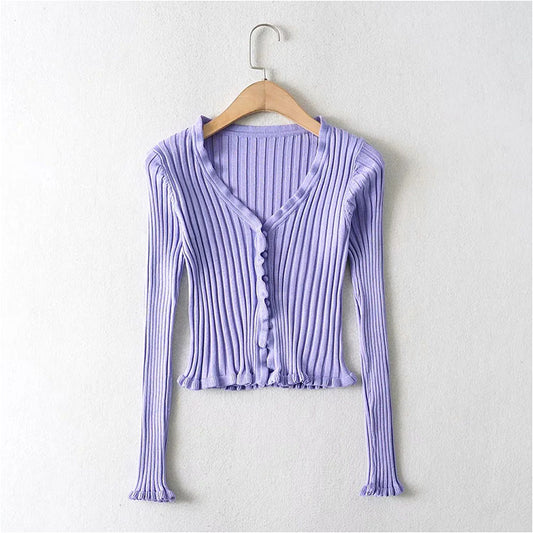 Pull vintage à bords fongiques, haut slim taille haute 7181