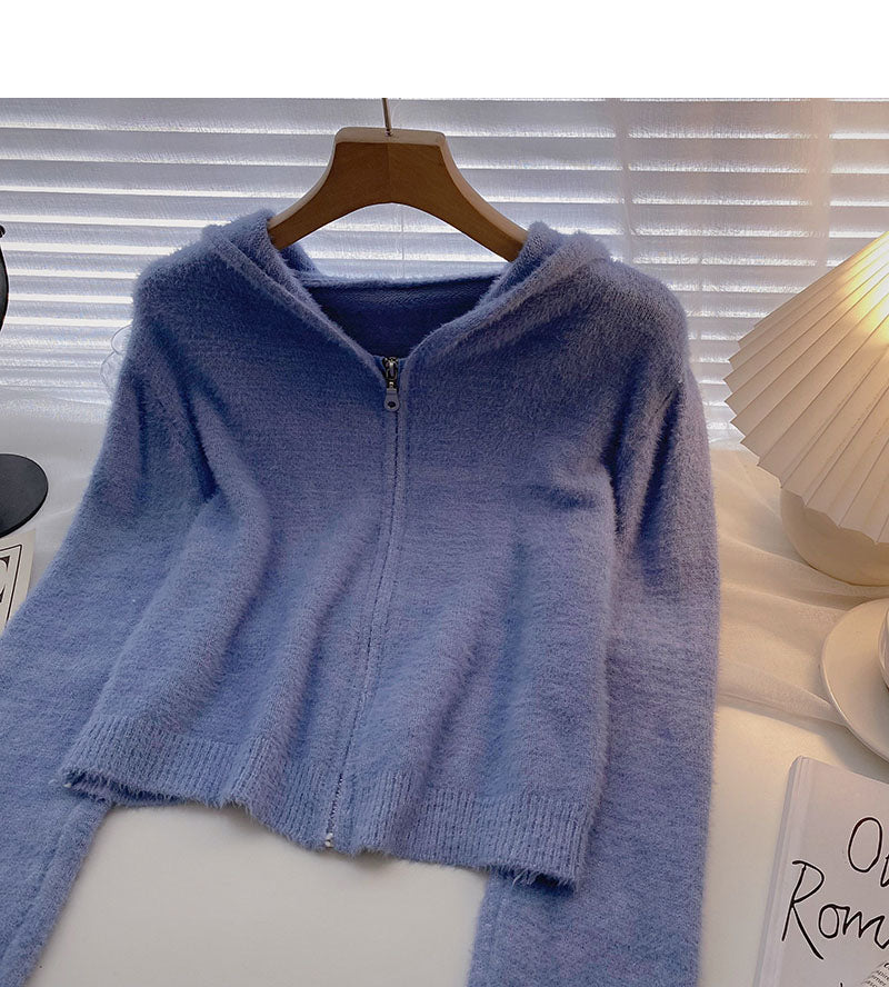 Korean Short foreign style versatile hooded long sleeve top  5859