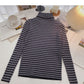 Beliebter Pullover 6652 mit Stehkragen, gestreiftem Boden und langen Ärmeln