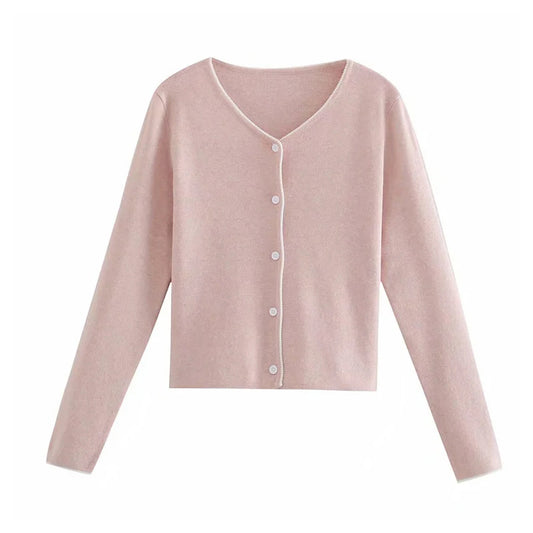Pull en maille courte coupe slim à col en V et contraste de dentelle 7263