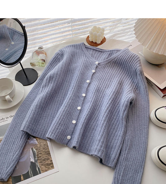 Cardigan à manches longues et col en V pour femme, tricot décontracté et polyvalent, 6554