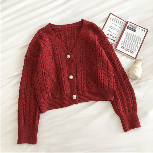 Nouveau cardigan ample à manches longues et torsadé à la mode rétro 5840