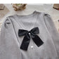 Vintage bow V-Neck Sweater slim long sleeve top  6688