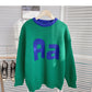 Contrast round neck jacquard flocking letter sweater  6173