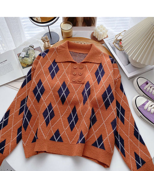 Pull à revers avec haut contrasté en losange 6050
