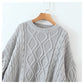 Pull ample mi-long à manches cousues vintage et col rond 7334