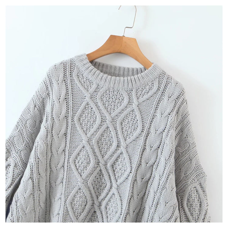 Pull ample mi-long à manches cousues vintage et col rond 7334