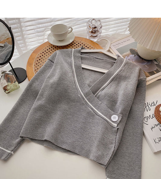 Haut simple à col en V et bouton unique pour petit homme, style étranger, 6650