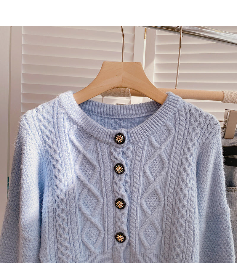 Einreihiger Strickpullover mit hoher Taille und kurzem Twist 6139