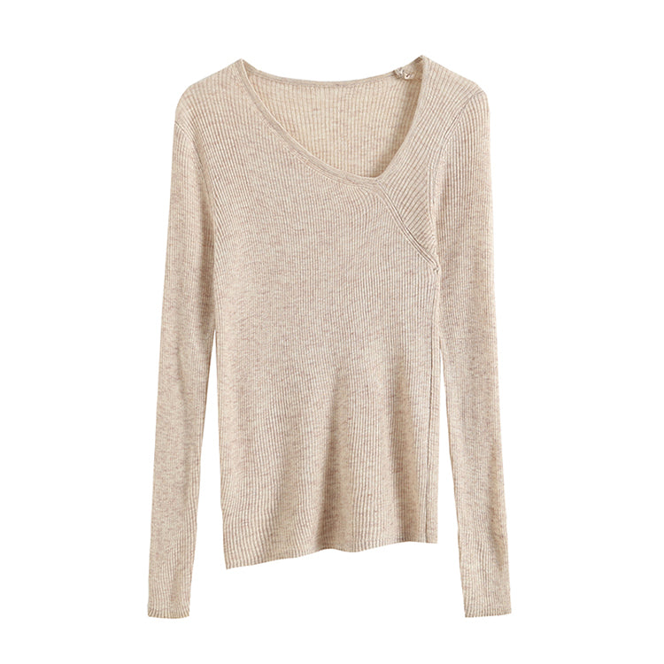 Irregular design neckline slim knit  7306
