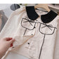 The new Korean doll collar contrast color bandage design feels thin top  6397