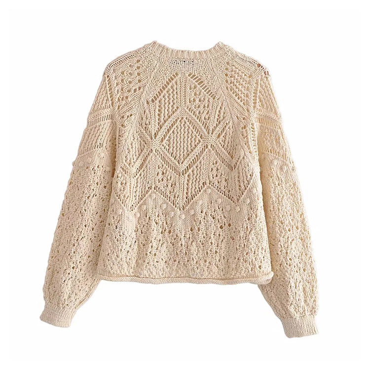 Sweet hollow sweater jacquard mesh sweater  7290